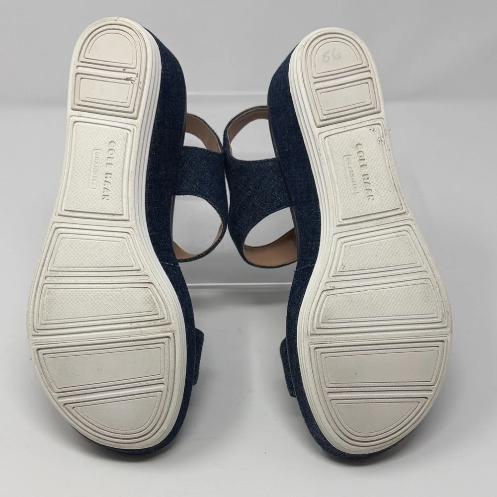 Cole Haan Navy Flatform Denim Wedge Original Grand Sandals Size 6B